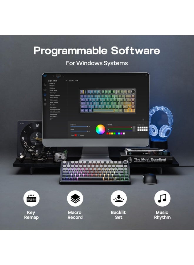 AULA F75 Mechanical Keyboard Reaper Switch 75% Hot Swappable Gaming Keyboard Bluetooth/Wireless/USB-C - Image 5